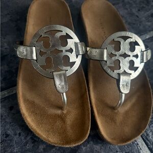 Tory Burch Silver and Tan Sandals